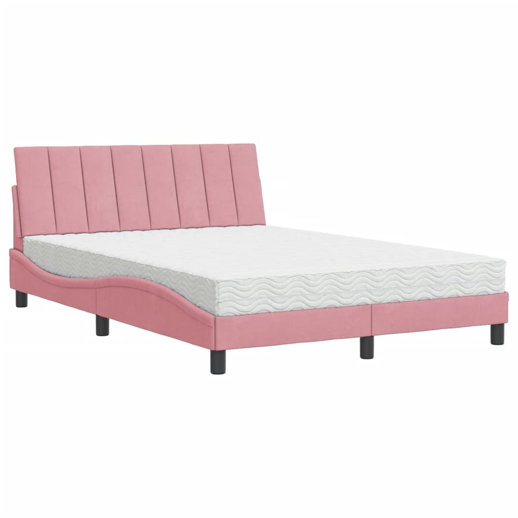 vidaXL Cama com colchão Hanko 140x200 cm veludo rosa