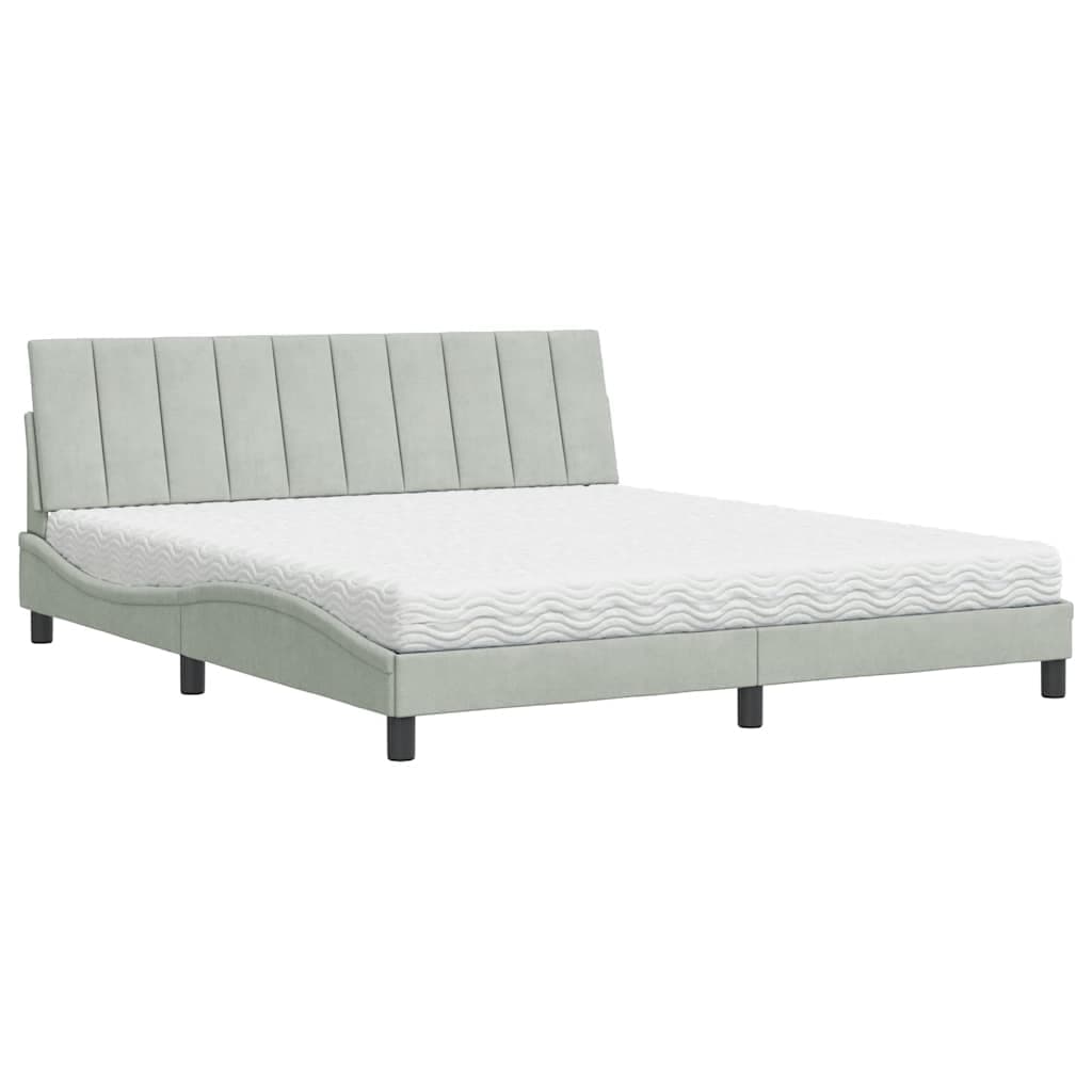 vidaXL Cama com colchão Hanko 180x200 cm veludo cinzento-claro