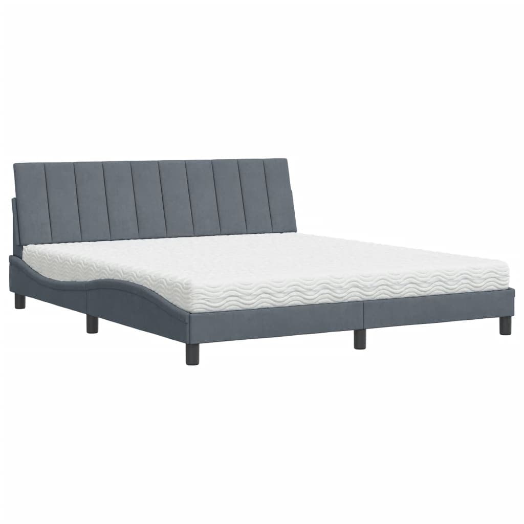 vidaXL Cama com colchão Hanko 180x200 cm veludo cinzento-escuro
