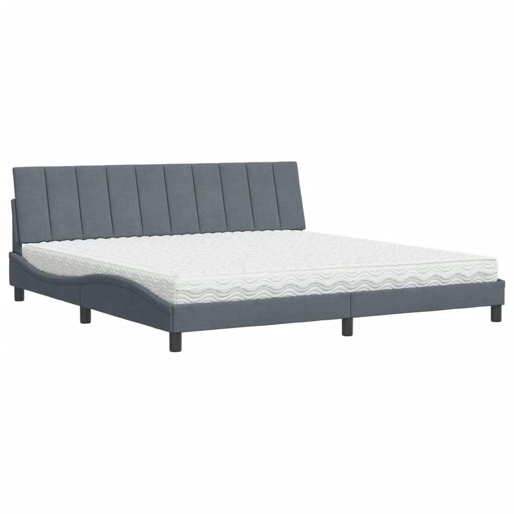 vidaXL Cama com colchão Hanko 200x200 cm veludo cinzento-escuro
