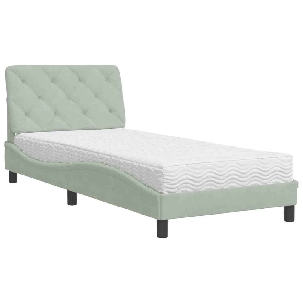 vidaXL Cama com colchão 80x200 cm veludo cinzento-claro
