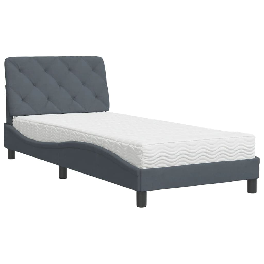 vidaXL Cama com colchão 90x190 cm veludo cinzento-escuro