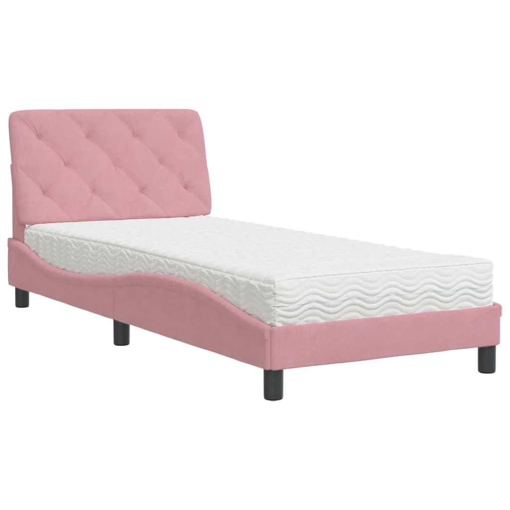 vidaXL Cama com colchão 90x200 cm veludo rosa