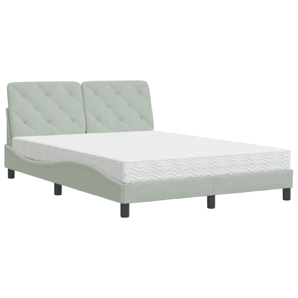 vidaXL Cama com colchão 140x190 cm veludo cinzento-claro