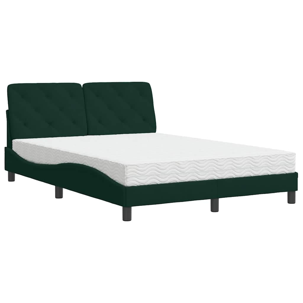 vidaXL Cama com colchão 140x200 cm veludo verde-escuro