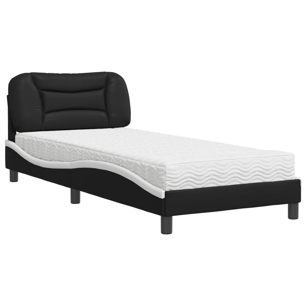 vidaXL Cama com Colchão 80x200 cm Couro Artificial Preto e Branco - 2301328487