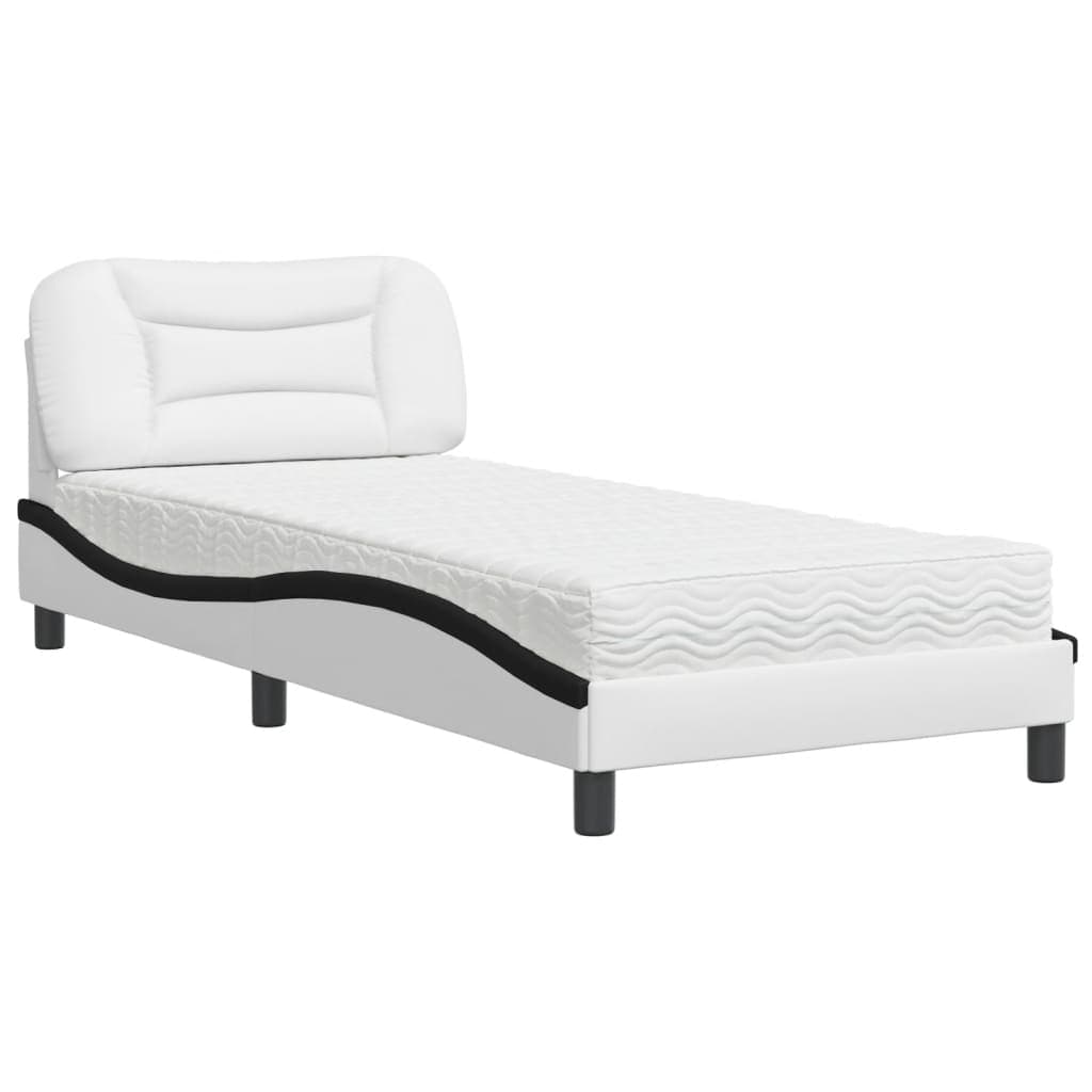 vidaXL Cama com Colchão 80x200 cm Couro Artificial Branco e Preto - 429154806