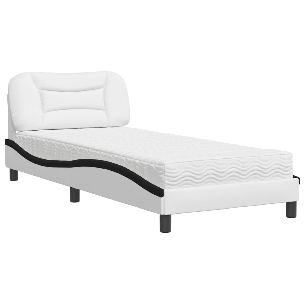 vidaXL Cama com colchão Hvar 90x190 cm couro artificial preto e branco