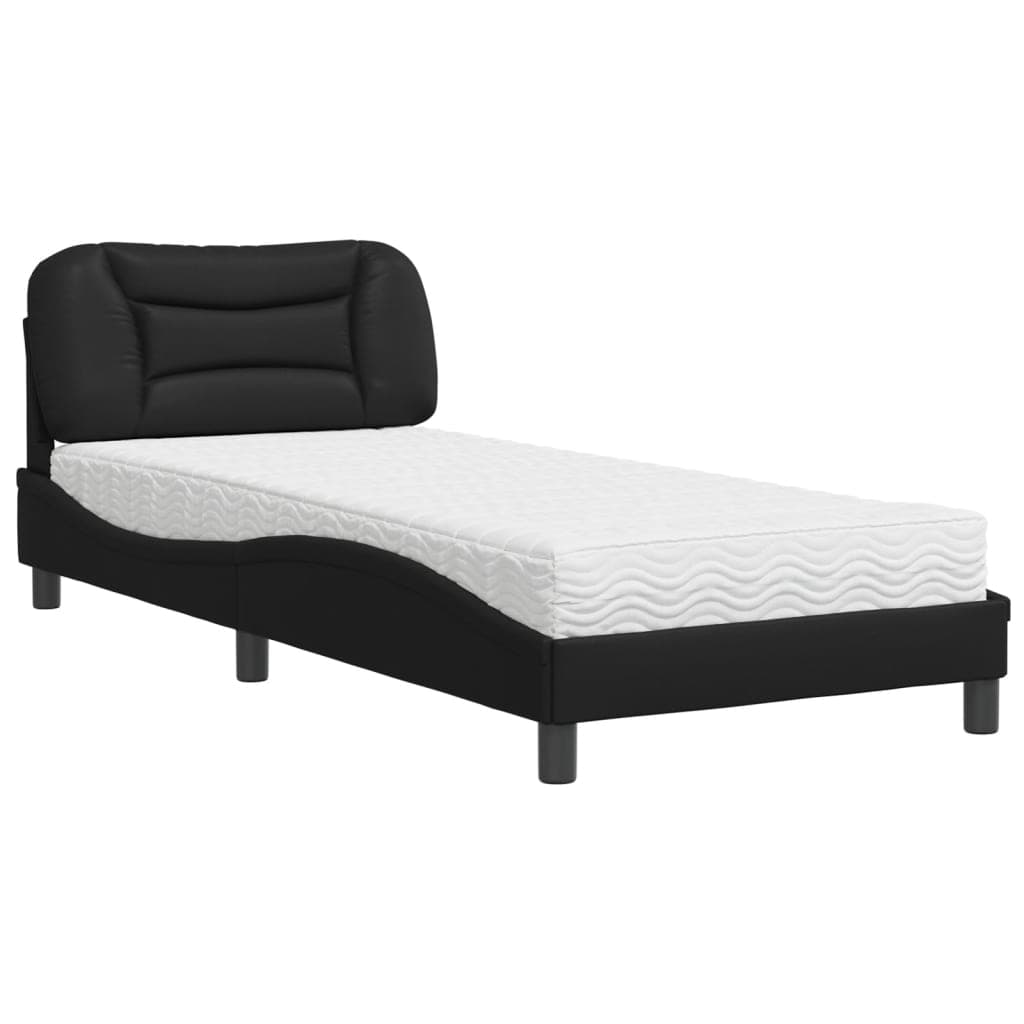vidaXL Cama com colchão Hvar 90x200 cm couro artificial preto