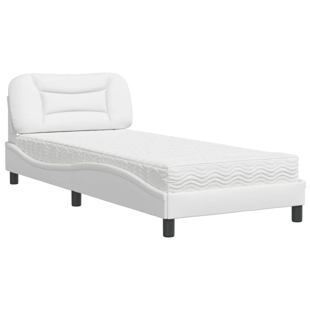 vidaXL Cama com colchão Hvar 90x200 cm couro artificial branco