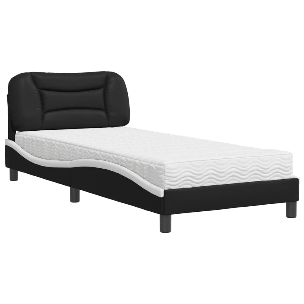 vidaXL Cama com colchão Hvar 90x200 cm couro artificial preto e branco