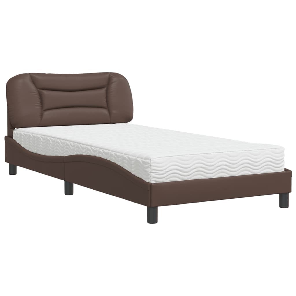 vidaXL Cama com colchão Hvar 100x200 cm couro artificial castanho