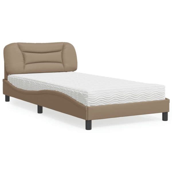 vidaXL Cama com Colchão 100x200 cm Couro Artificial Cappuccino - 1076927576