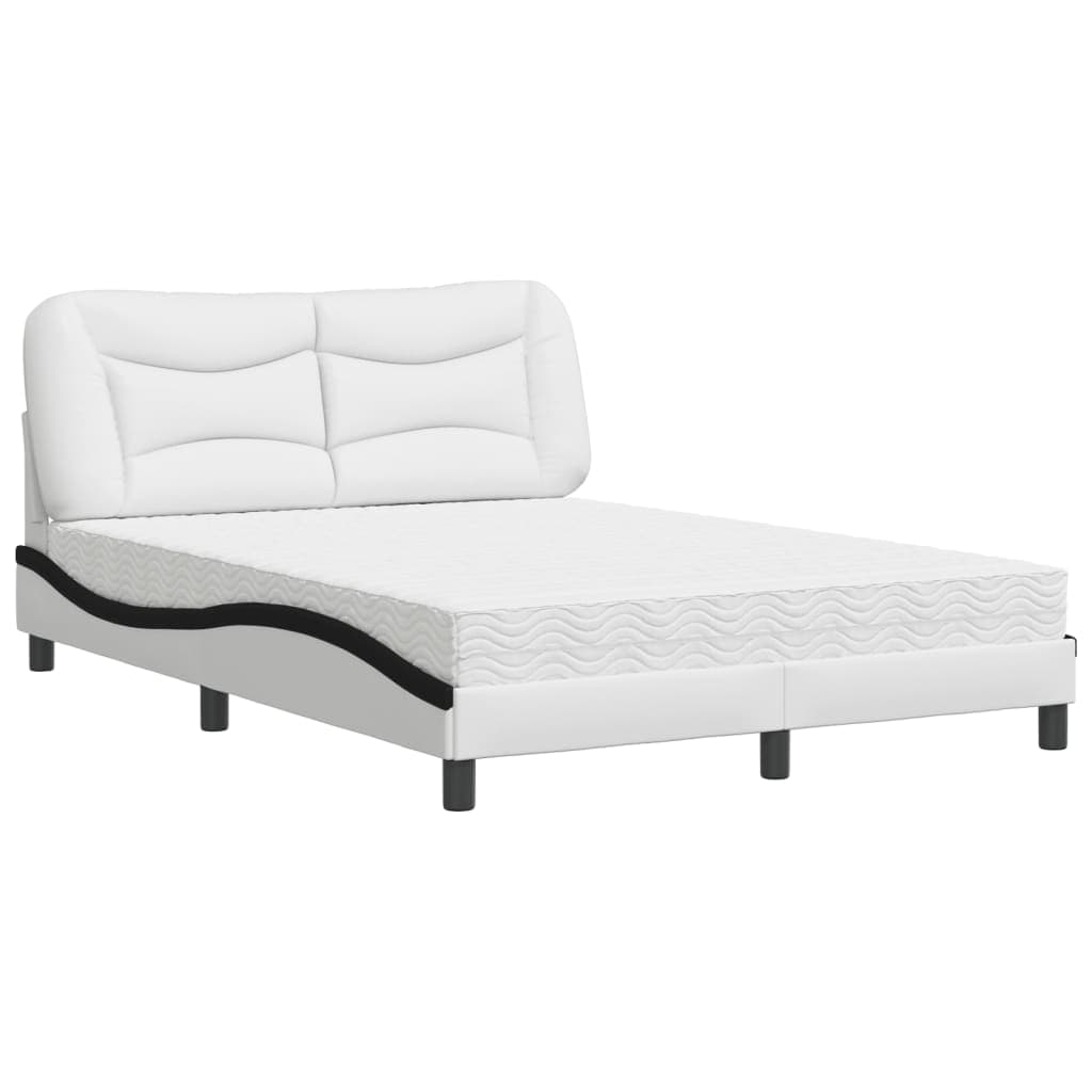 vidaXL Cama com Colchão 120x200 cm Couro Artificial Branco e Preto - 774675855