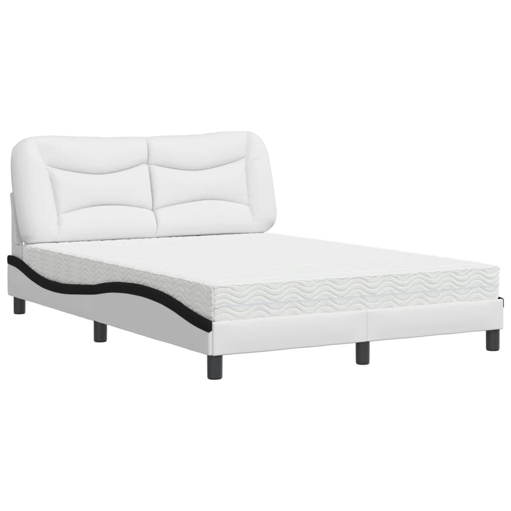 vidaXL Cama com colchão Hvar 140x190 cm couro artificial preto e branco
