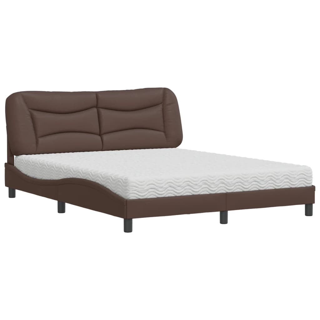 vidaXL Cama com colchão Hvar 160x200 cm couro artificial castanho