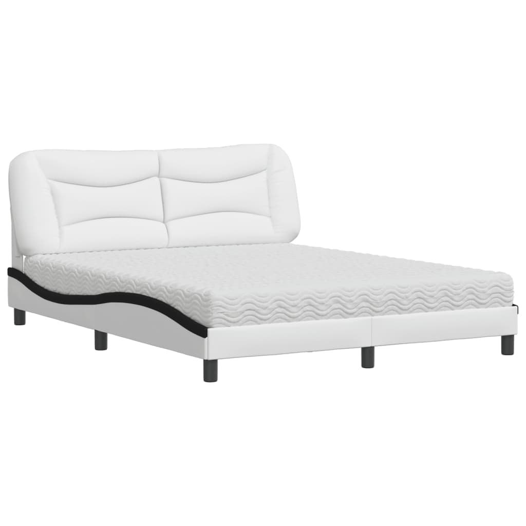vidaXL Cama com Colchão 160x200 cm Couro Artificial Preto e Branco - 1797115803