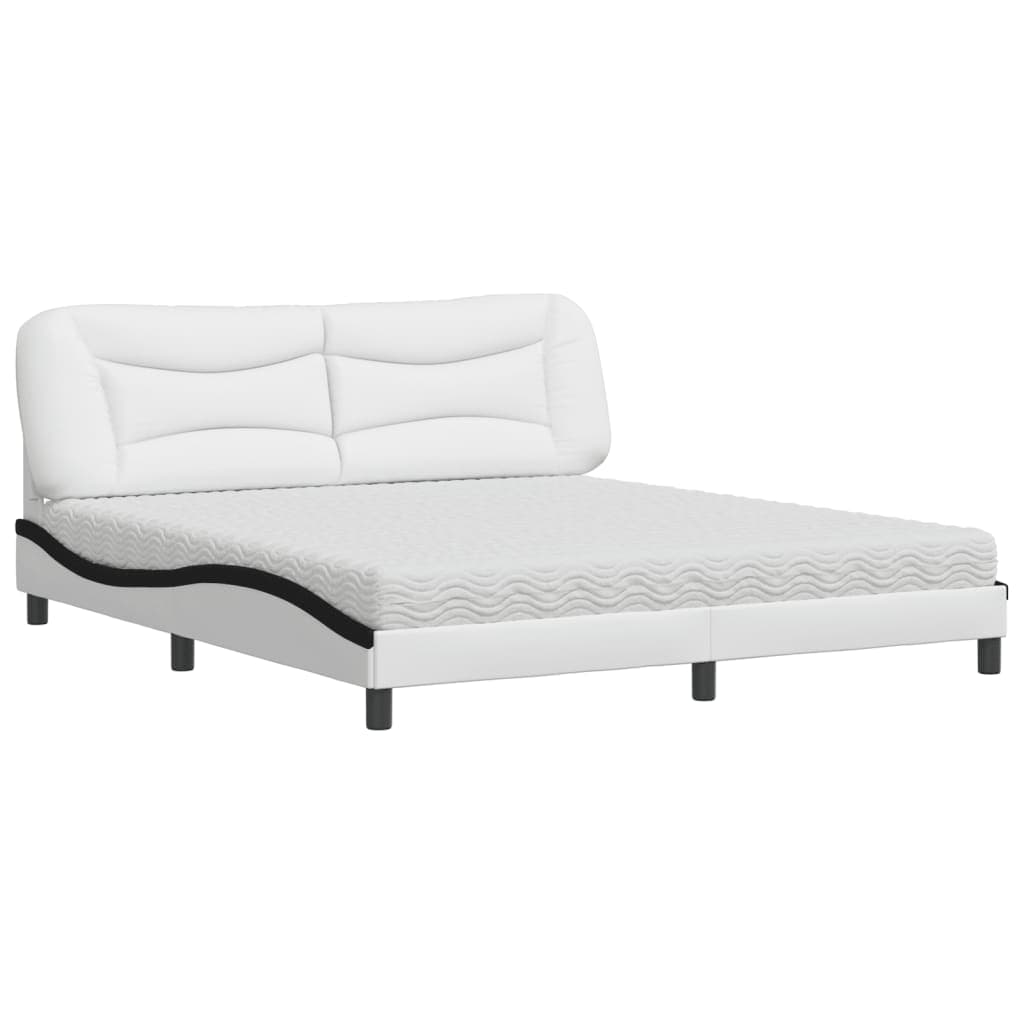 vidaXL Cama com colchão Hvar 180x200 cm couro artificial preto e branco