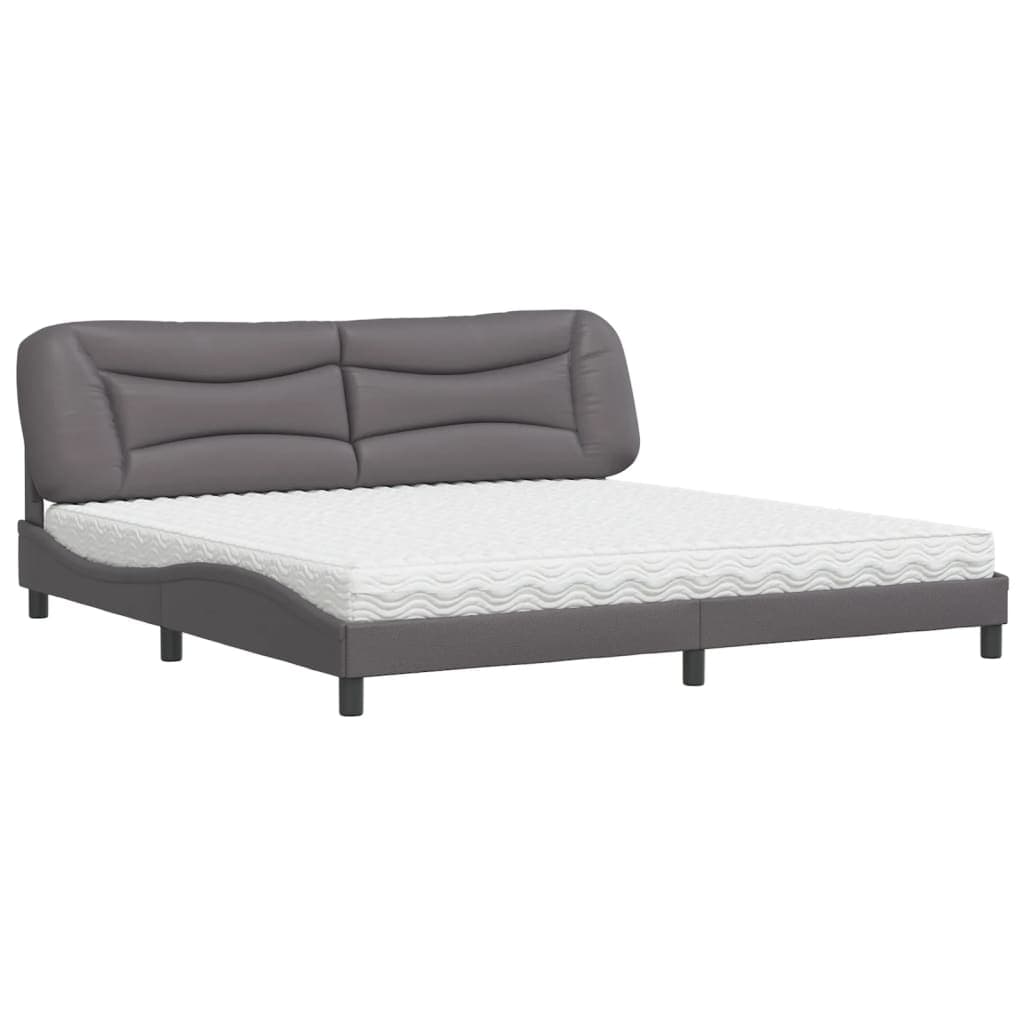 vidaXL Cama com colchão Hvar 200x200 cm couro artificial cinzento