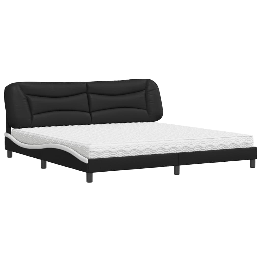vidaXL Cama com colchão Hvar 200x200 cm couro artificial preto e branco