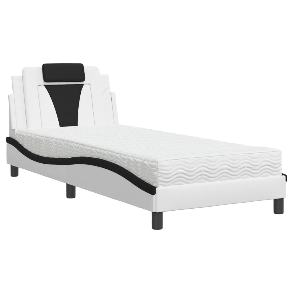 vidaXL Cama Viana com colchão 90x190 cm couro artificial preto e branco