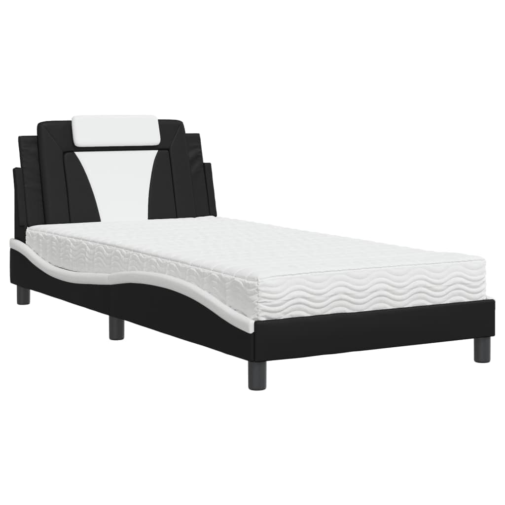 vidaXL Cama com Colchão 100x200 cm Couro Artificial Preto e Branco - 378373107