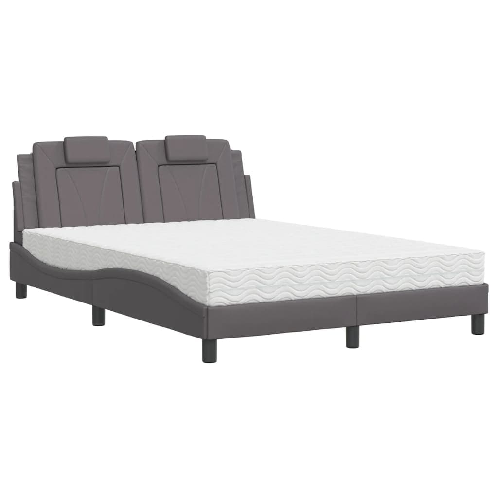 vidaXL Cama com Colchão 140x200 cm Couro Artificial Cinzento - 1984563734