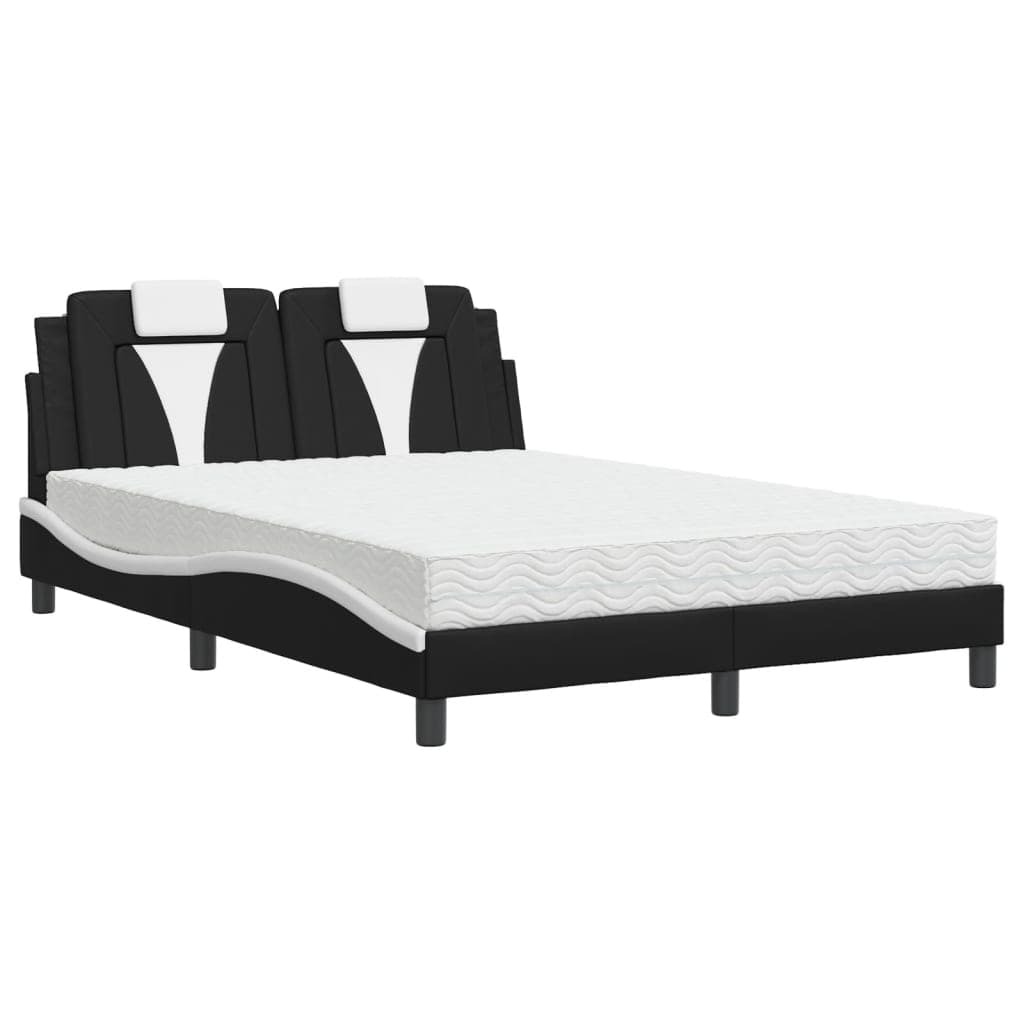 vidaXL Cama com Colchão 140x200 cm Couro Artificial Preto e Branco - 2718924368