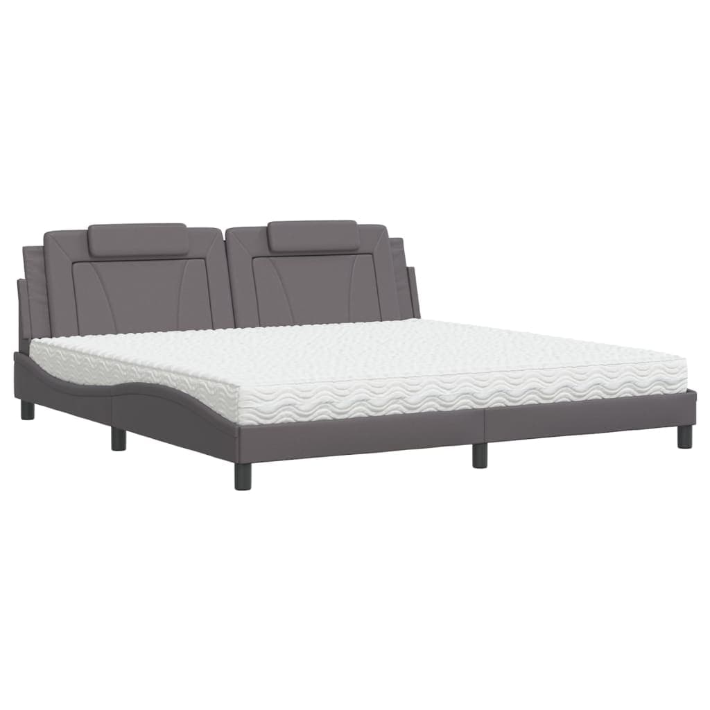 vidaXL Cama Viana com colchão 200x200 cm couro artificial cinzento