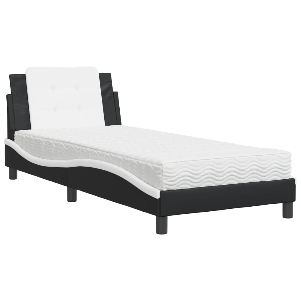vidaXL Cama com Colchão 80x200 cm Couro Artificial Preto e Branco - 2665649376