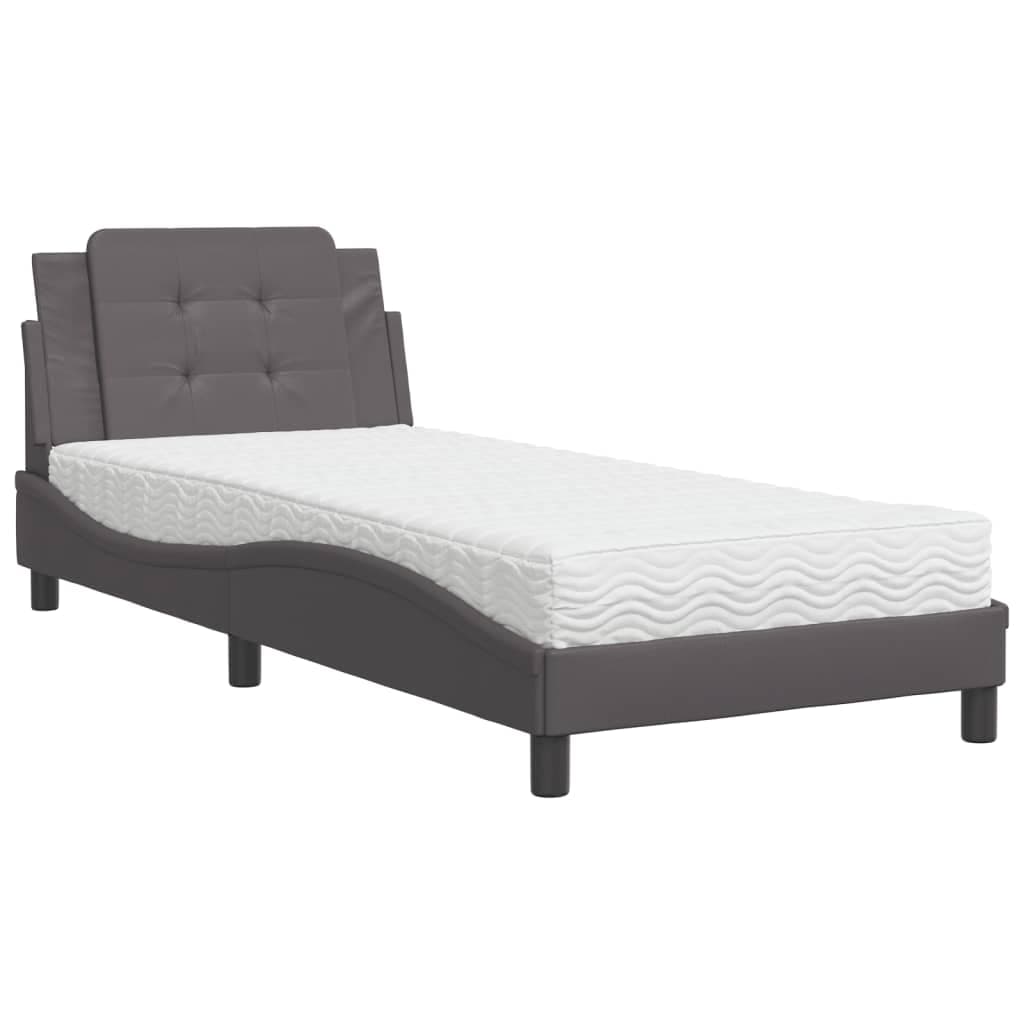 vidaXL Cama com Colchão 90x190 cm Couro Artificial Cinzento - 4182300956