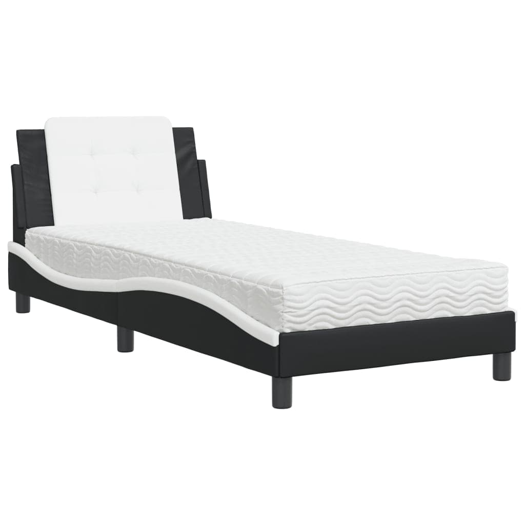vidaXL Estrutura de cama sem colchão Zadar 100x200 cm couro artificial preto e branco