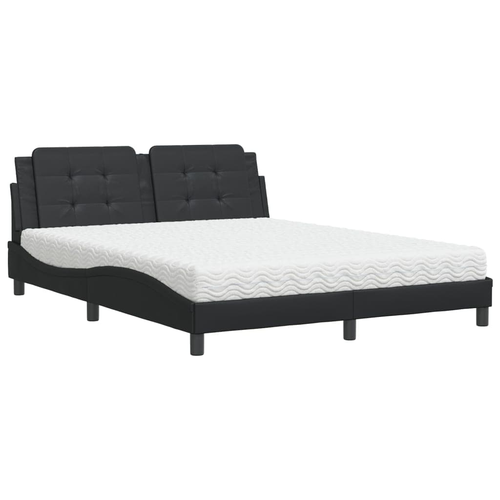 vidaXL Cama com Colchão 160x200 cm Couro Artificial Preto - 54561211