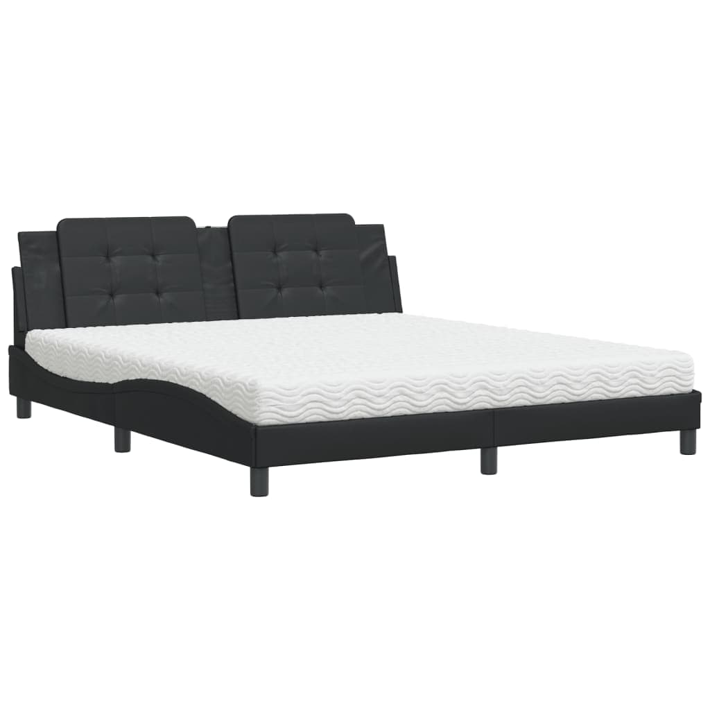 vidaXL Cama com colchão Zadar 180x200 cm couro artificial preto