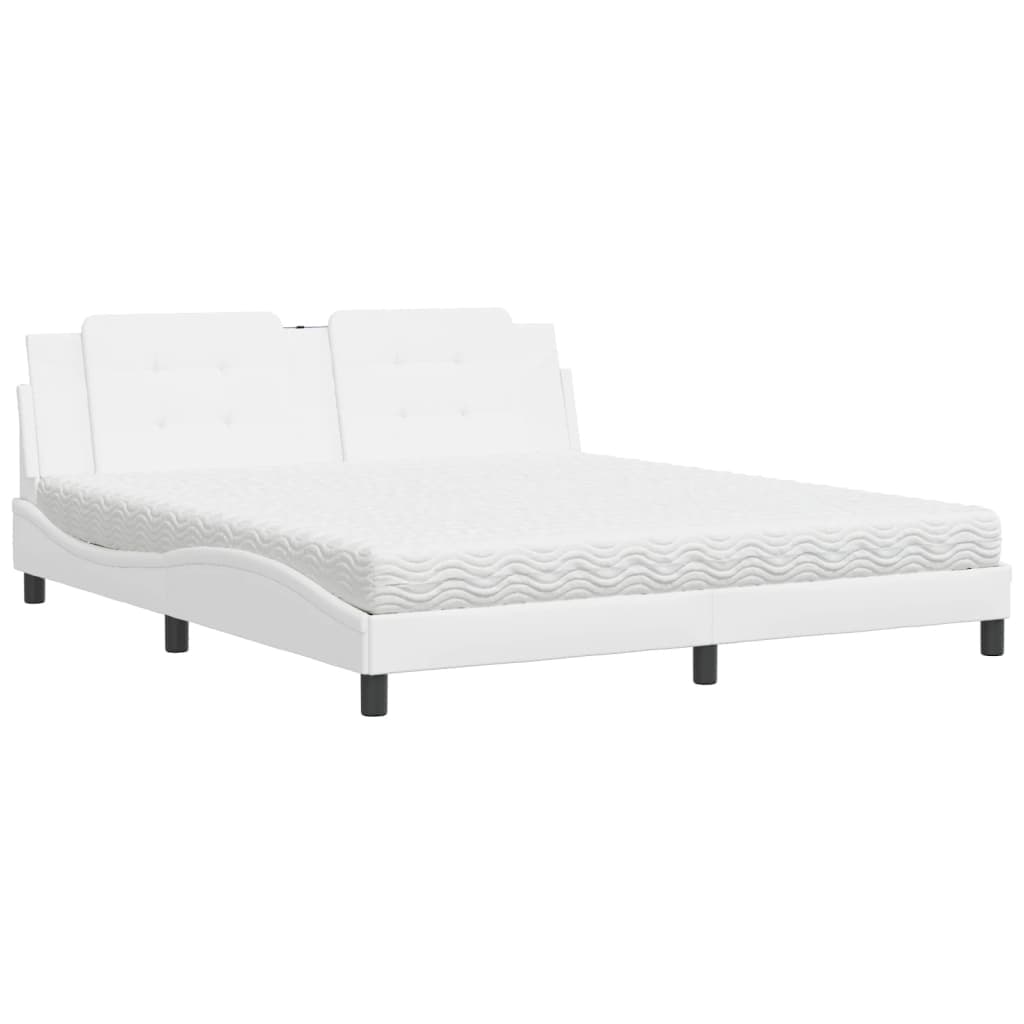 vidaXL Cama com Colchão 180x200 cm Couro Artificial Branco - 1792472152