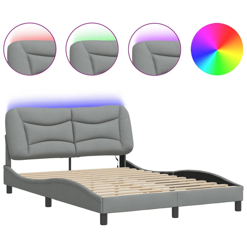 vidaXL Estrutura de Cama com Luzes led 140x190 cm Tecido Cinzento-claro - 2052187031