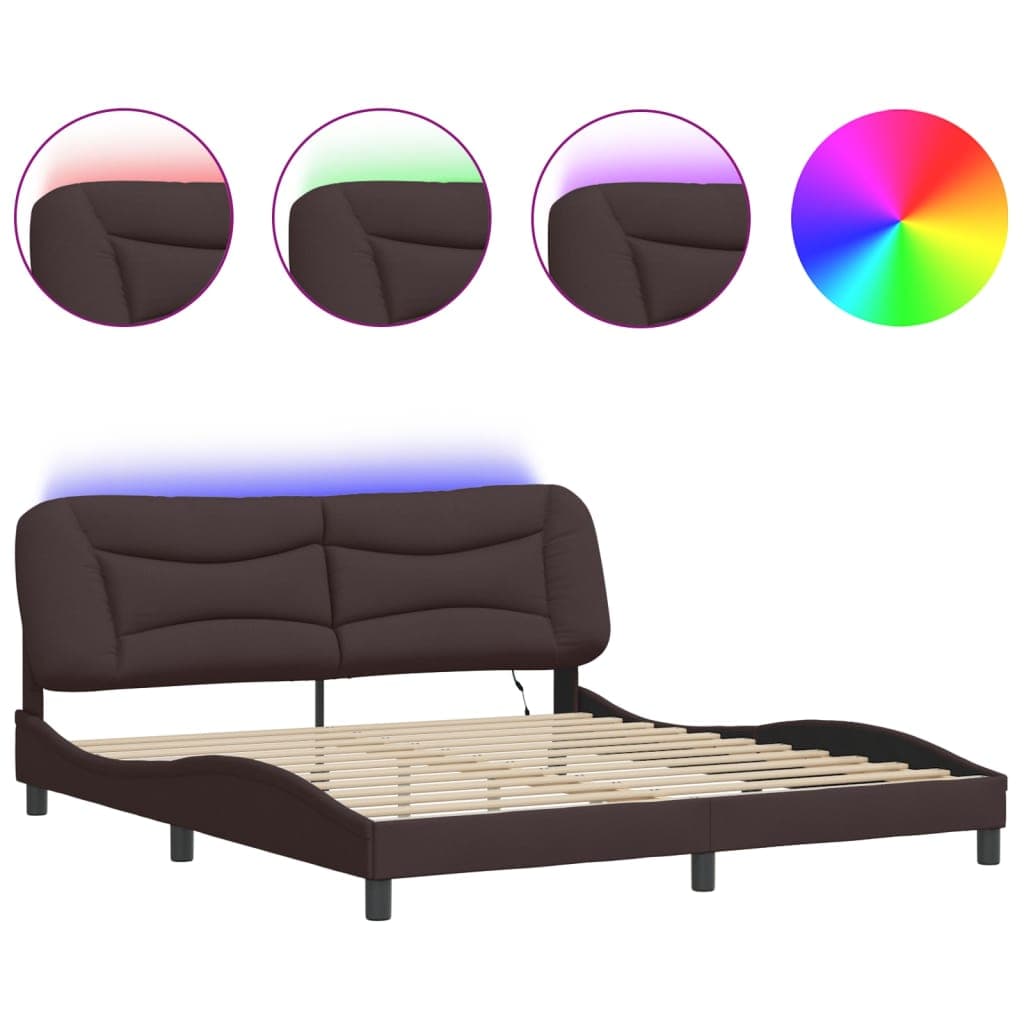 vidaXL Estrutura de Cama com Luzes led 180x200cm Tecido Castanho-escuro - 1896150366