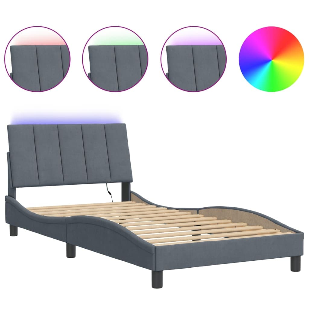 vidaXL Estrutura de cama com LED sem colchão Hanko 100x200cm veludo cinzento-escuro