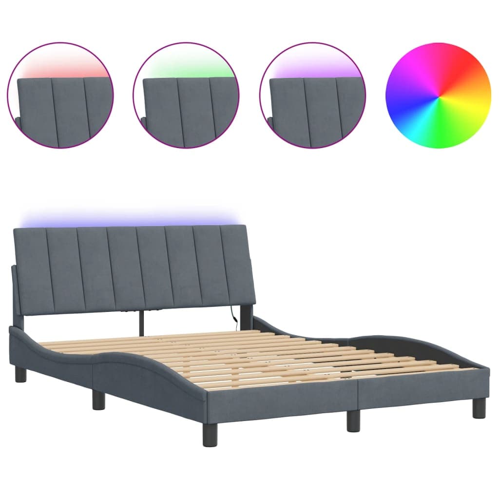 vidaXL Estrutura de cama com LED sem colchão Hanko 120x200cm veludo cinzento-escuro