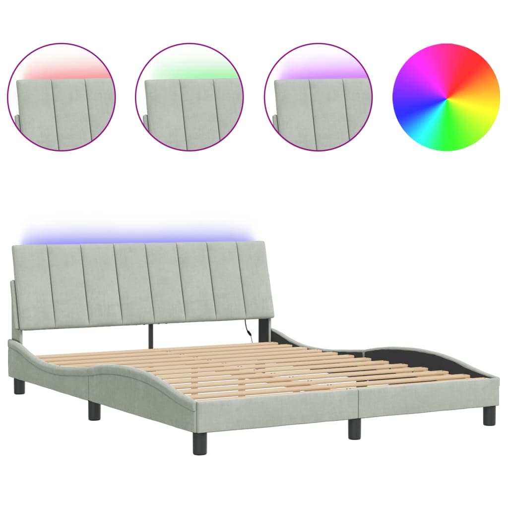 vidaXL Estrutura de Cama com Luzes led 160x200 cm Veludo Cinzento-claro - 1653127393