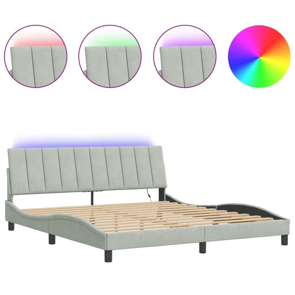 vidaXL Estrutura de cama com LED sem colchão Hanko 180x200 cm veludo cinzento-claro