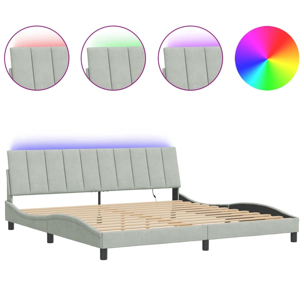 vidaXL Estrutura de Cama com Luzes led 200x200 cm Veludo Cinzento-claro - 2620105895