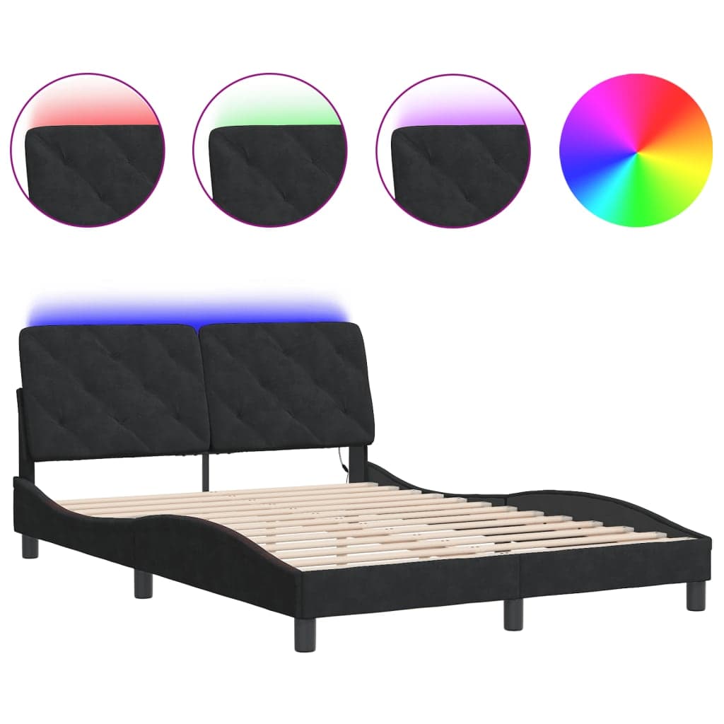 vidaXL Estrutura de cama com LED sem colchão 120x200 cm veludo preto