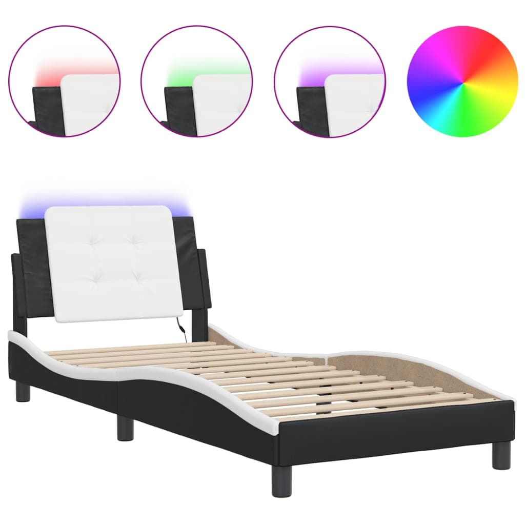 vidaXL Estrutura de cama com LED sem colchão Zadar 90x190 cm preto/branco