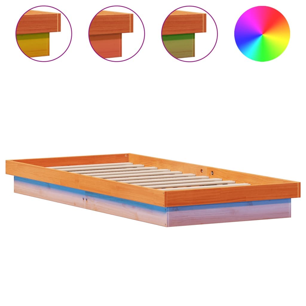 vidaXL Estrutura de cama c/ LEDs 90x190 cm pinho maciço castanho mel