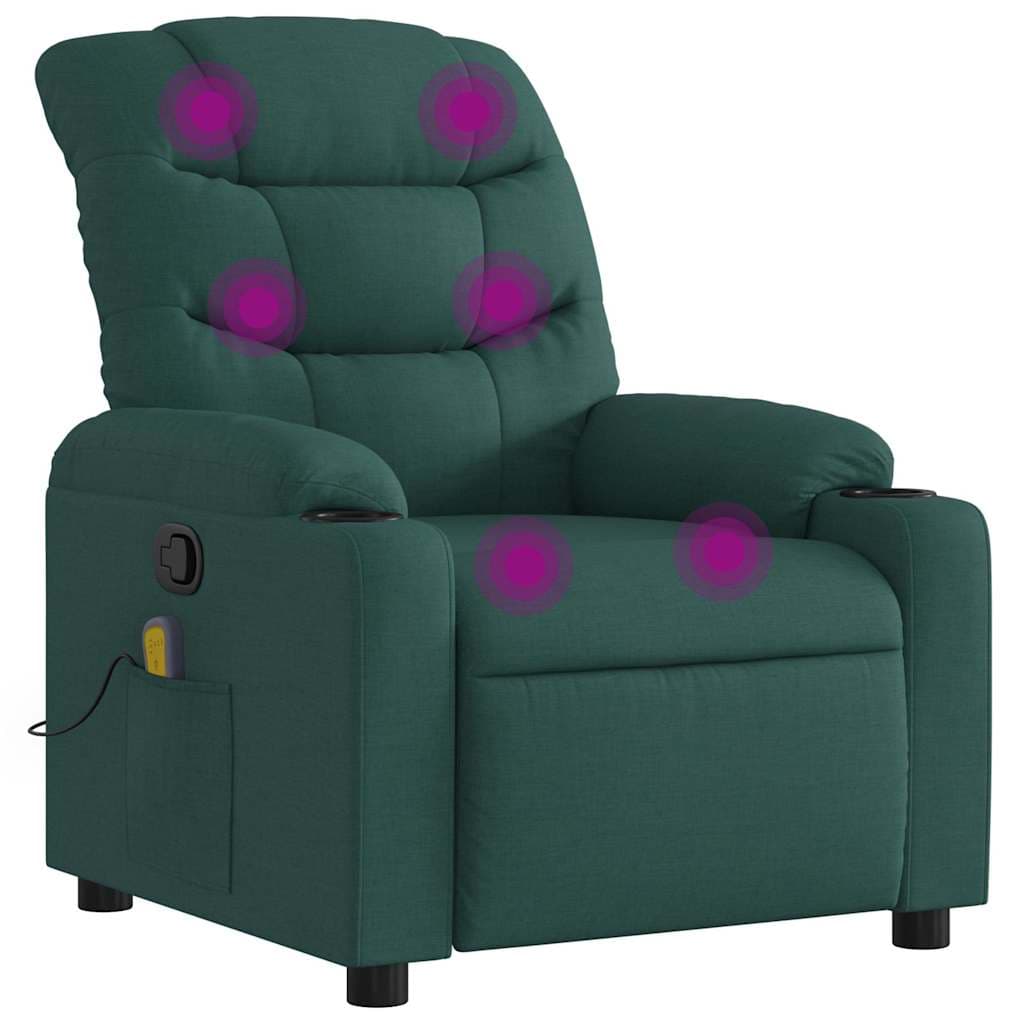 vidaXL Poltrona de Massagens Reclinável Tecido Verde-escuro - 1606106430
