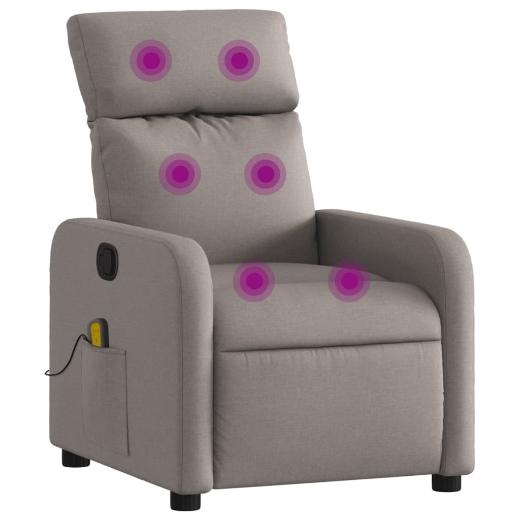 vidaXL Poltrona de massagens reclinável tecido cinzento-acastanhado