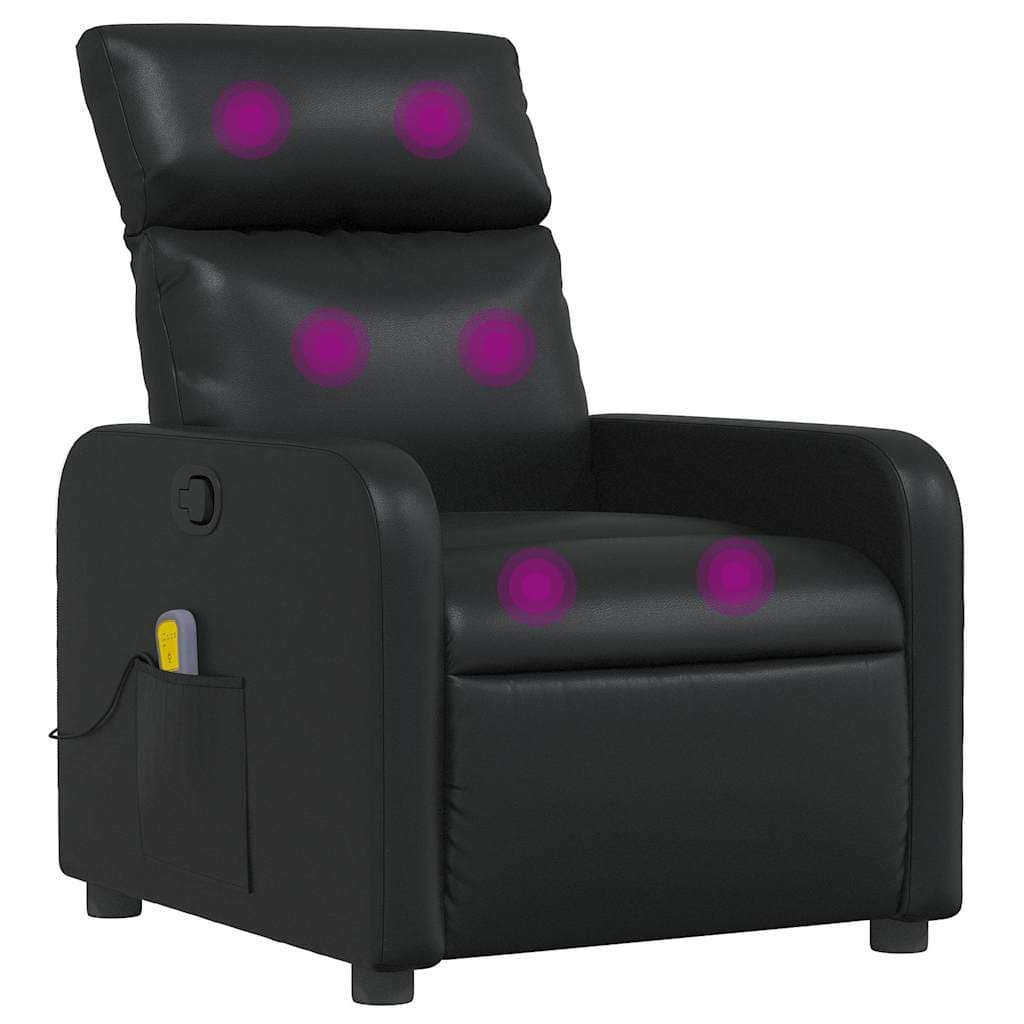 vidaXL Poltrona de massagens reclinável couro artificial preto