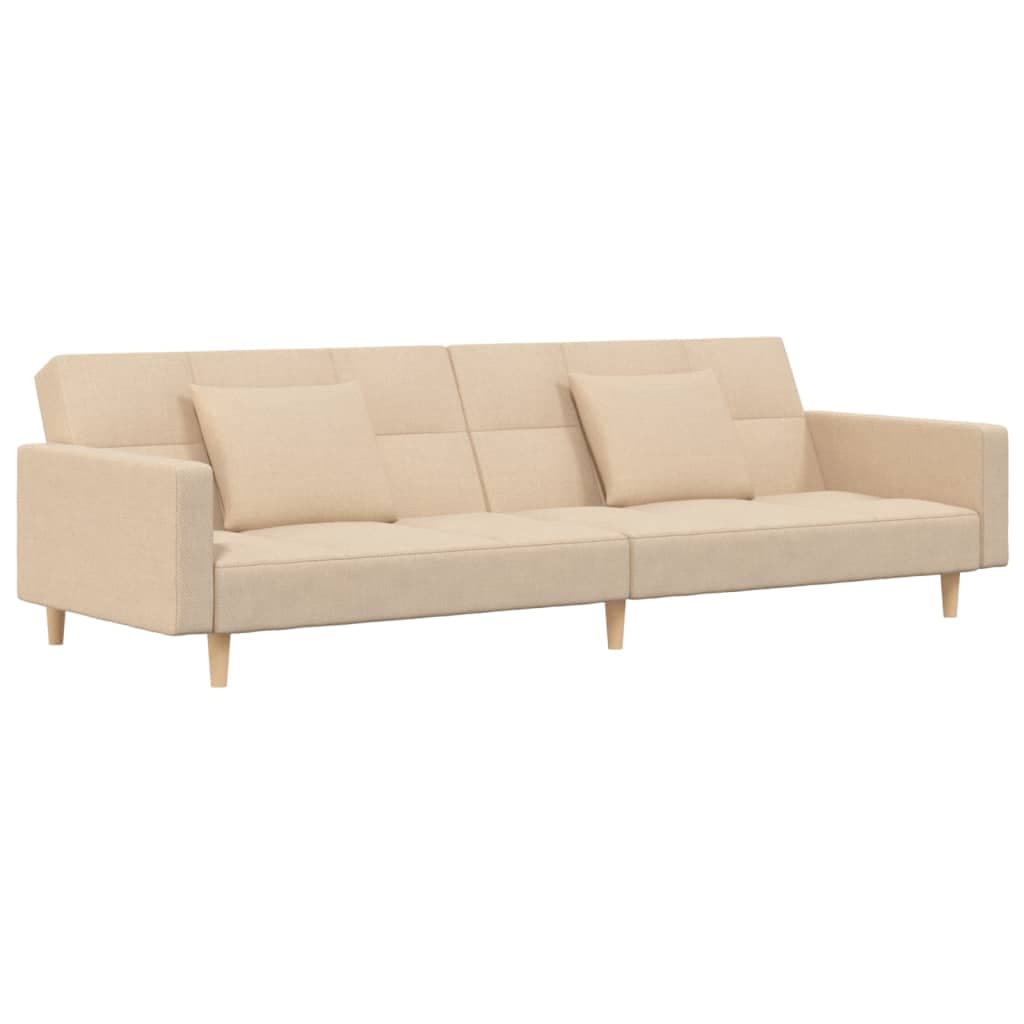 Sofá Cama vidaXL 2 Lugares com Duas Almofadas Tecido Cor Creme - 3196896850