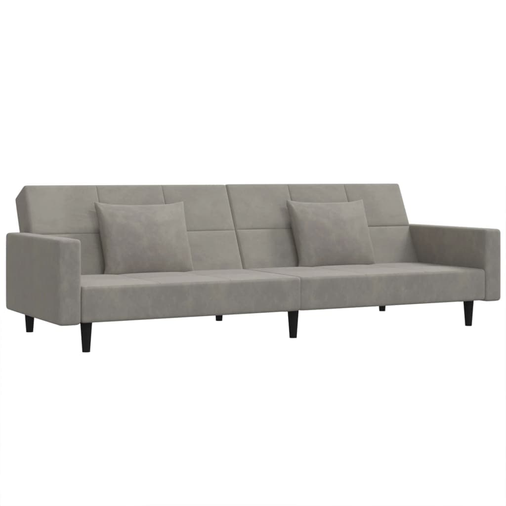 vidaXL Sofá-cama 2 lugares com duas almofadas veludo cinzento-claro